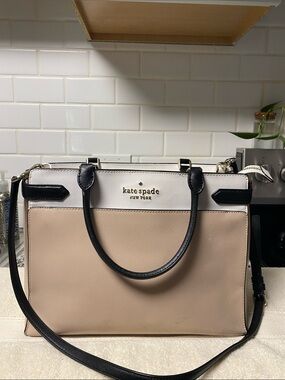 kate spade Two-Tone Beige, White & Black Leather Satchel